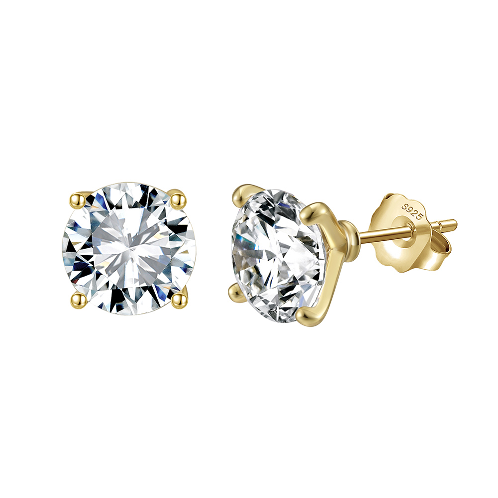 8A Solitaire Rhodium-Plated Stud Earrings