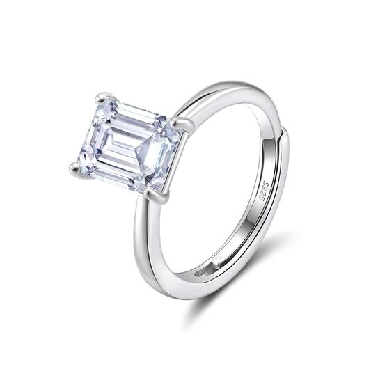 Adjustable Emerald Rhodium-Plated Ring