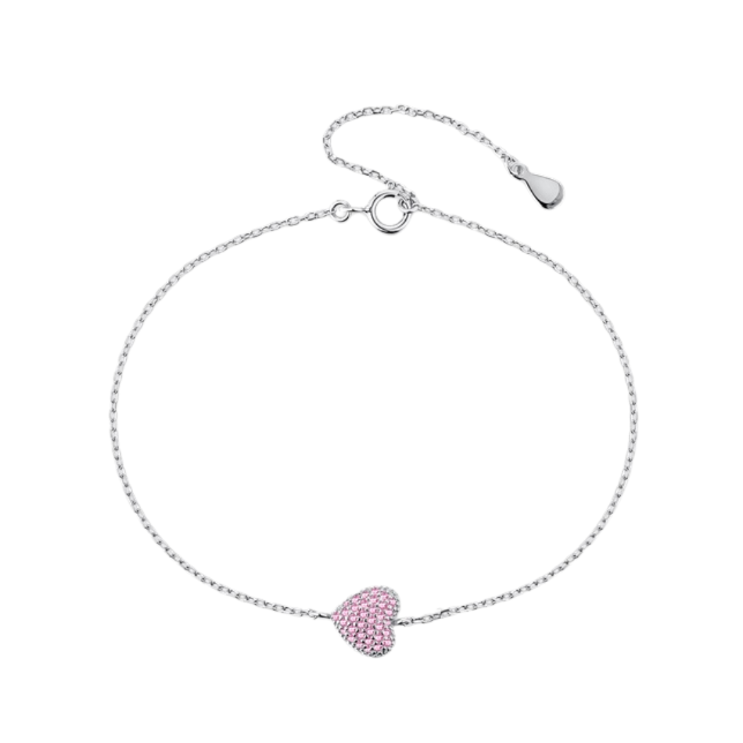 Pink Heart Crystal Rhodium-Plated Bracelet