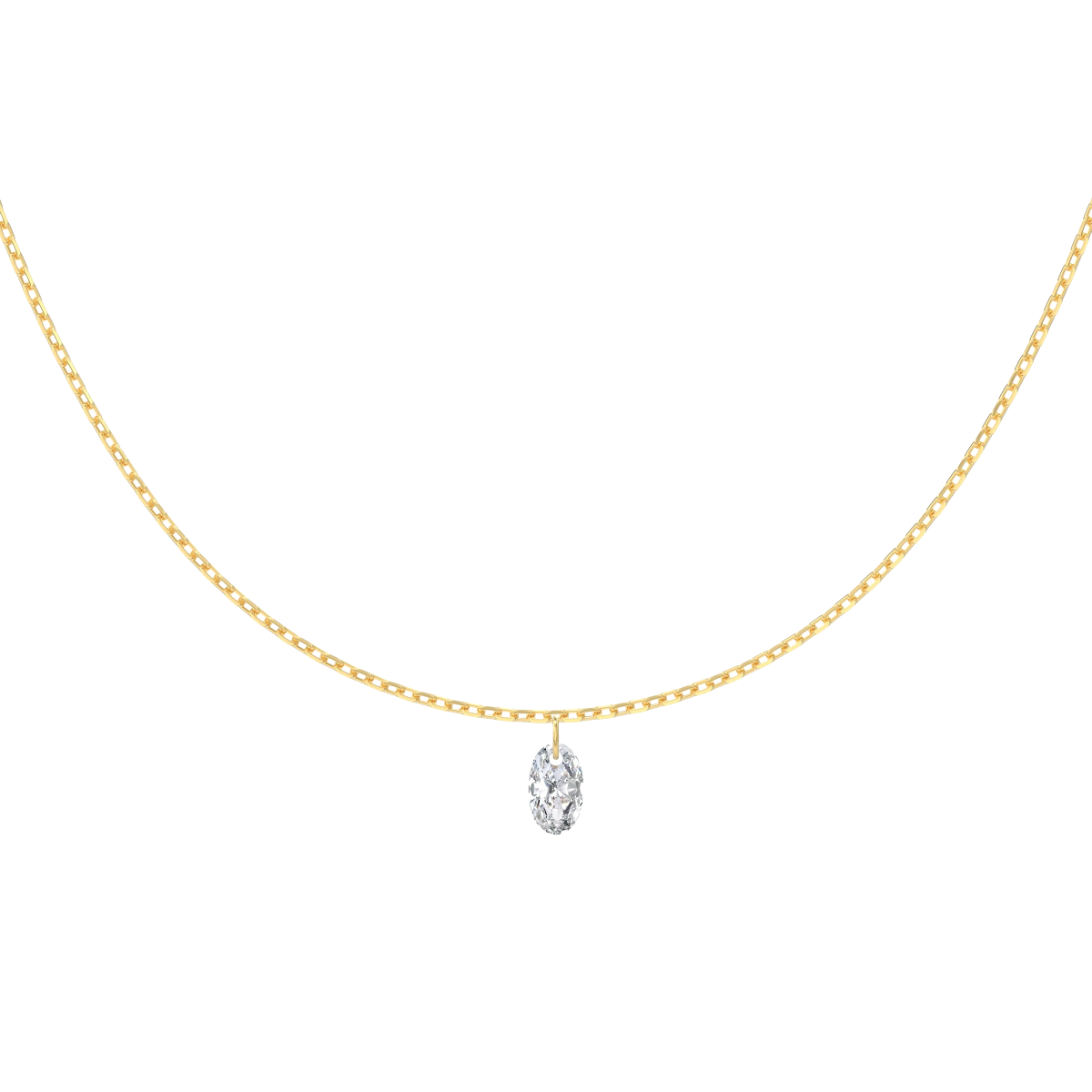 Oval Dangling Rhodium-Plated Necklace