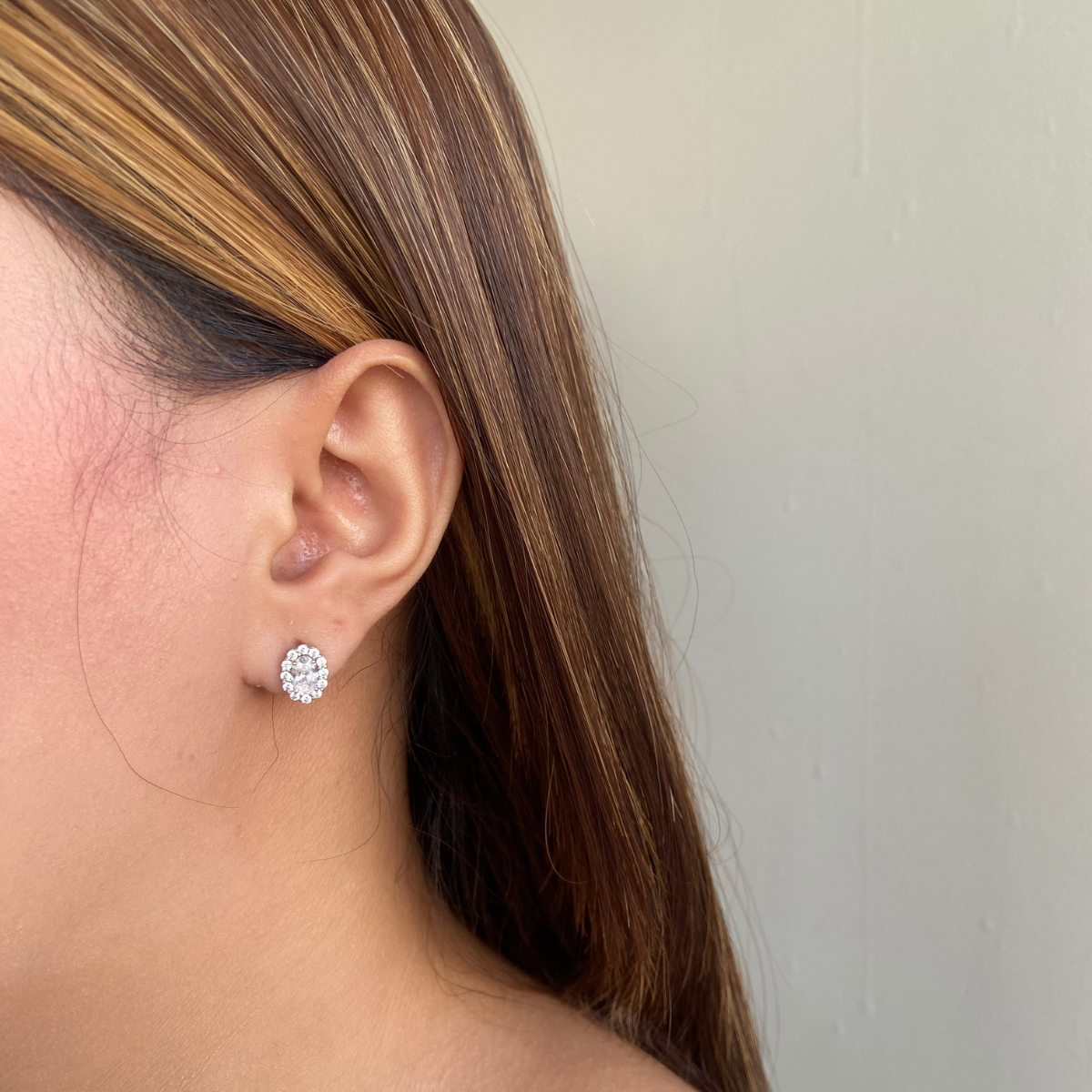 Crystal Oval Rhodium-Plated Stud Earrings