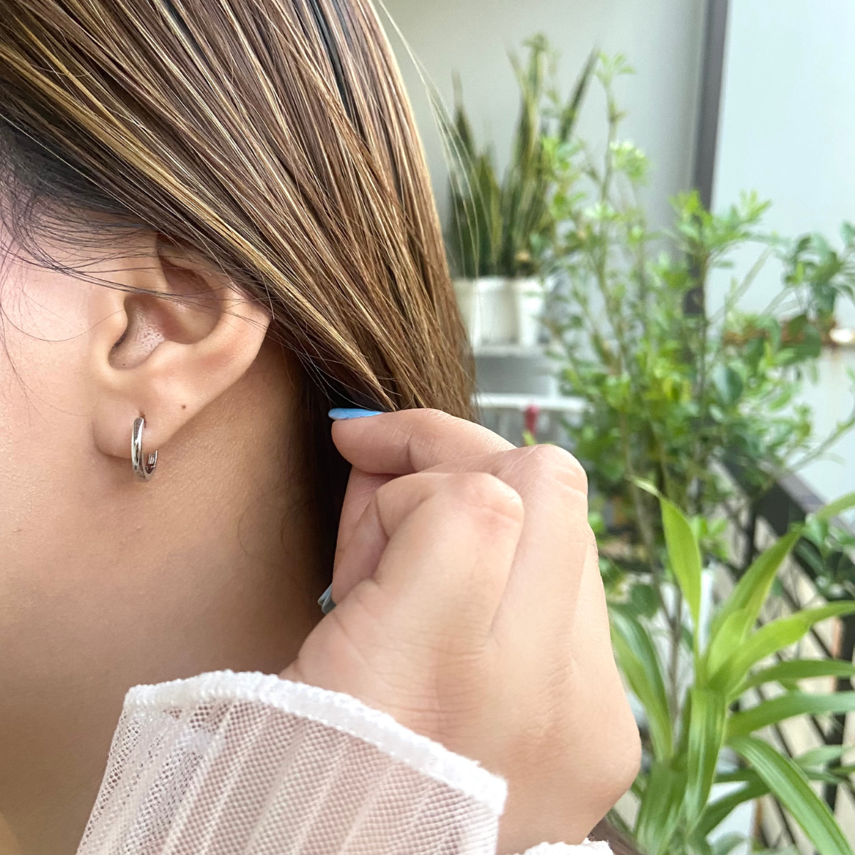 Plain Silver Rhodium-Plated Hoop Earrings