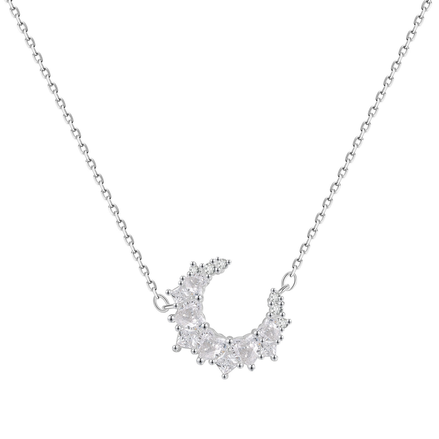 Crystal Moon Rhodium-Plated Necklace