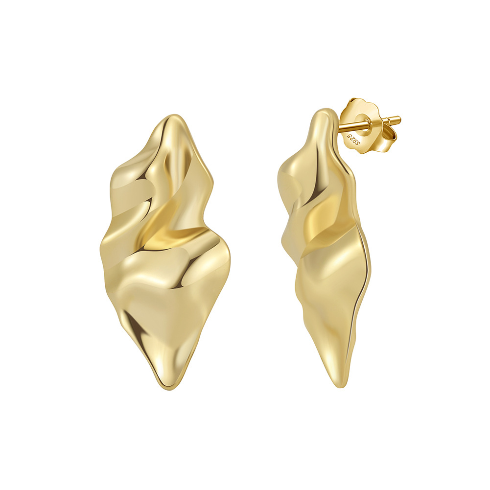 Abstract Wave Rhodium-Plated Stud Earrings