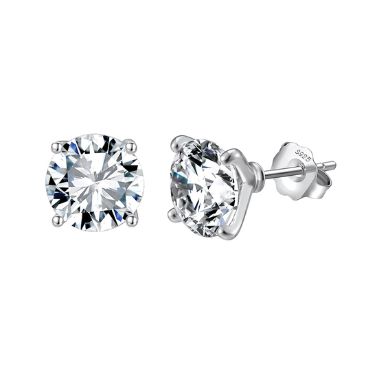 8A Solitaire Rhodium-Plated Stud Earrings