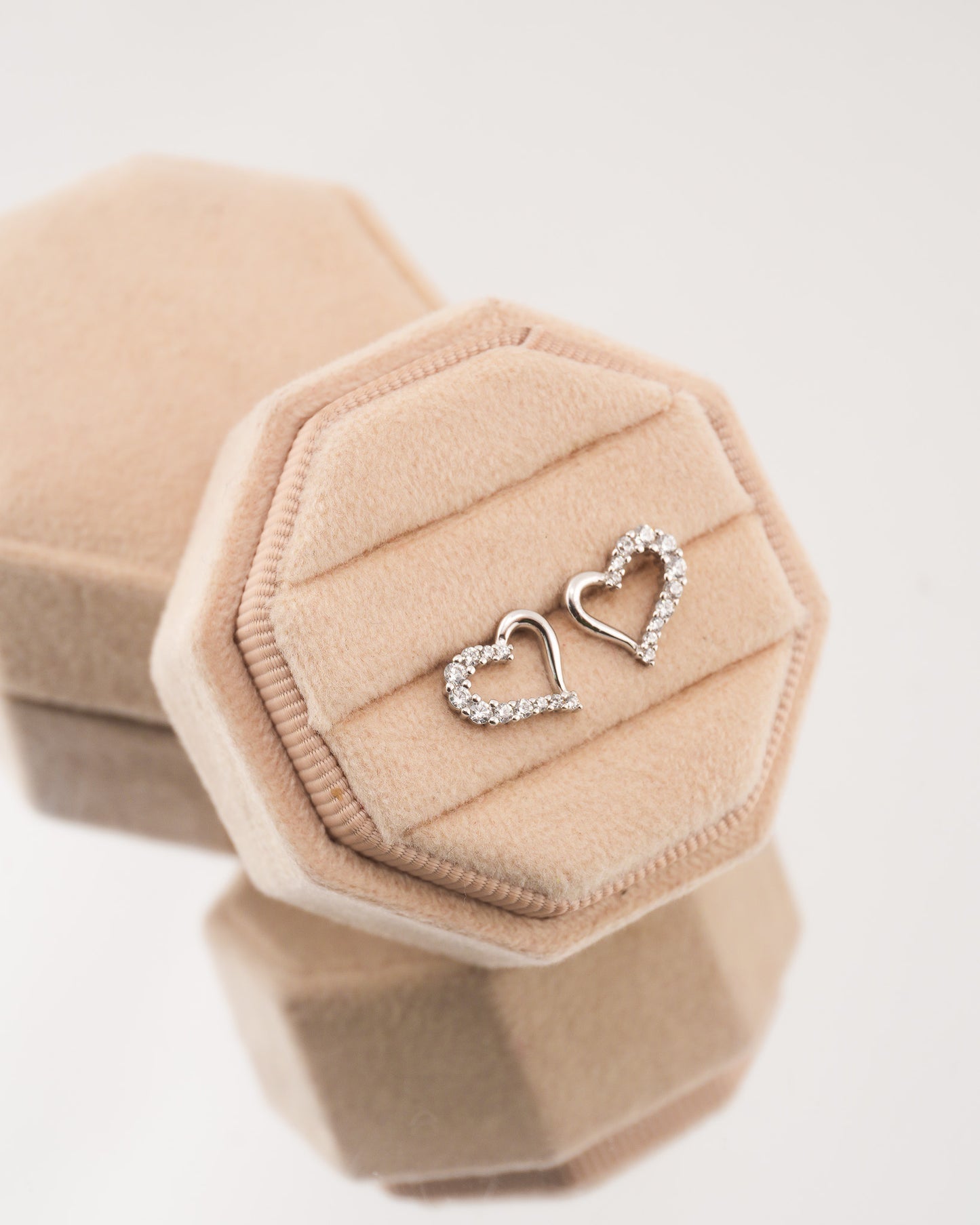 Crystal Open Heart Stud Rhodium-Plated Earrings
