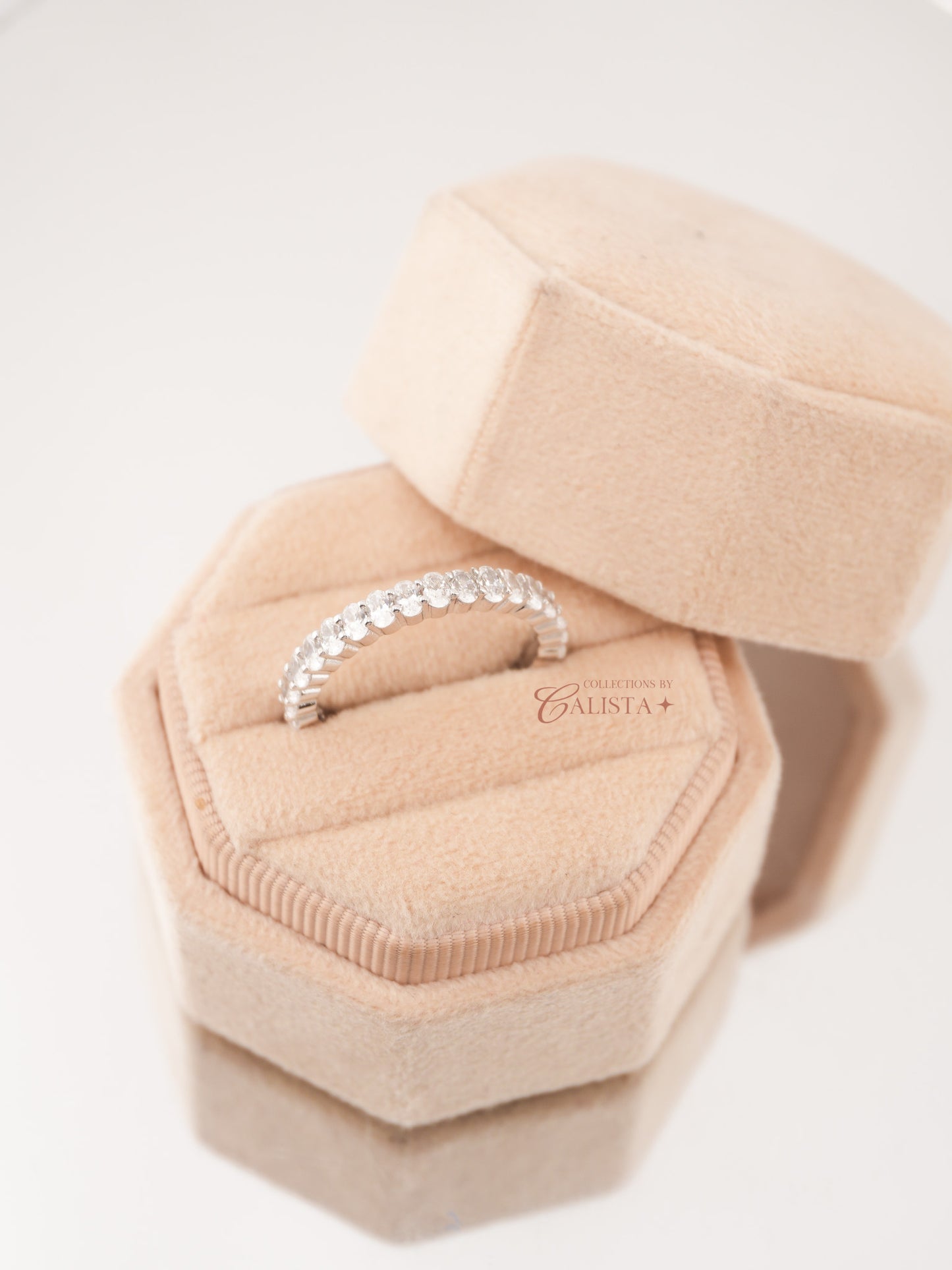 Oval Small Eternity Rhodium-Plated Rings