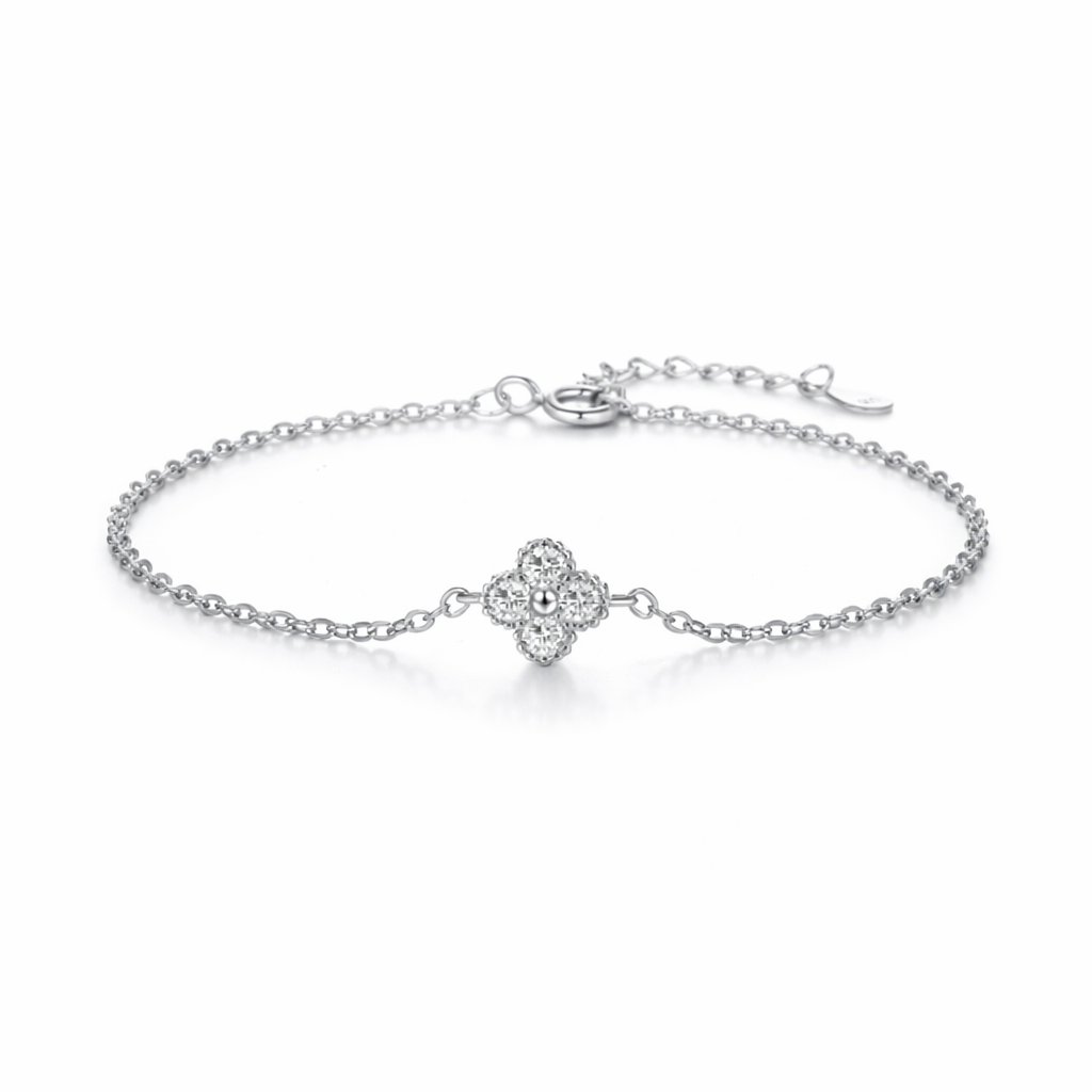 Single Crystal Clover Moissanite Bracelet