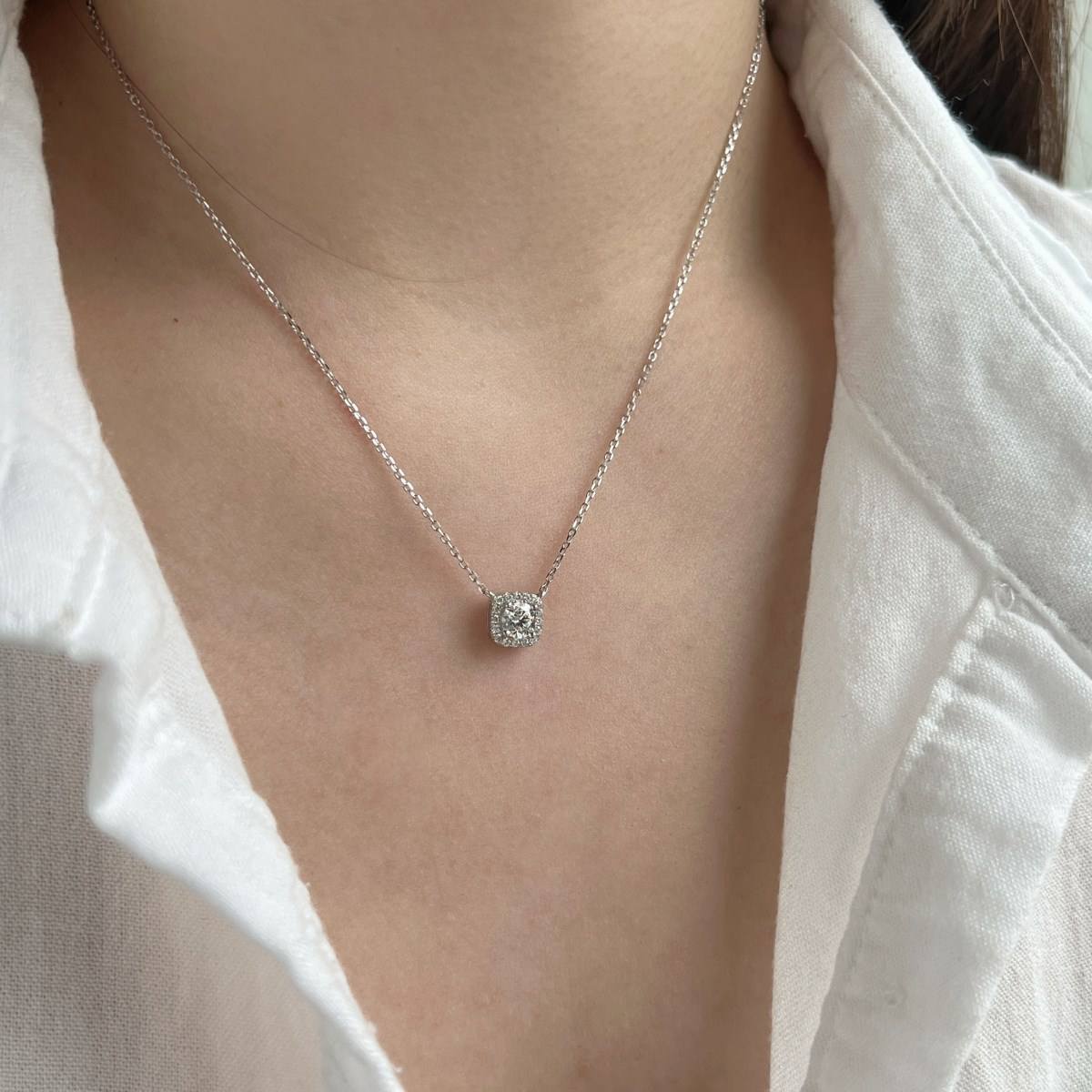 Cushion Illusion Rhodium-Plated Necklace