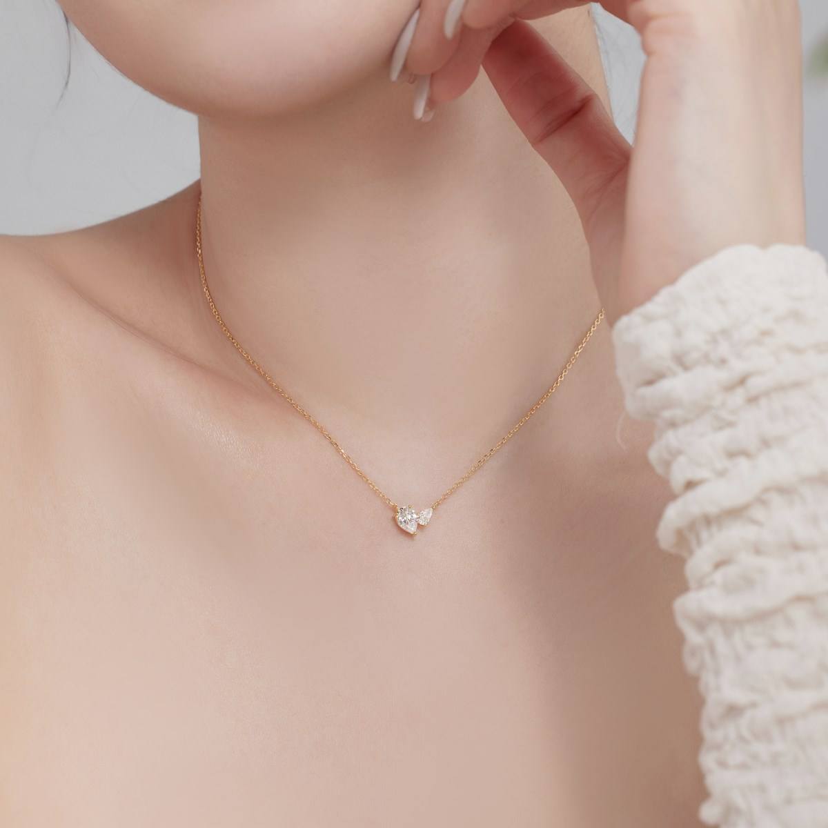 Double Heart Crystal Gold Rhodium-Plated Necklace