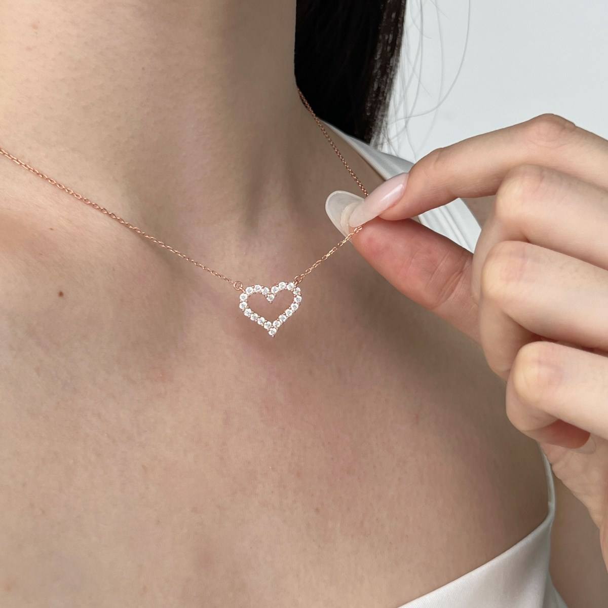 Open Heart Rhodium-Plated Necklace