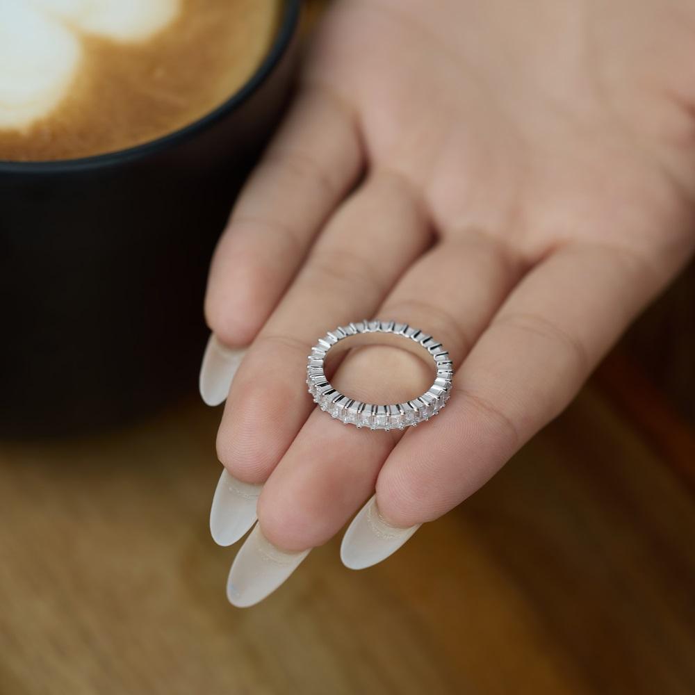 Emerald Eternity Rhodium-Plated Ring