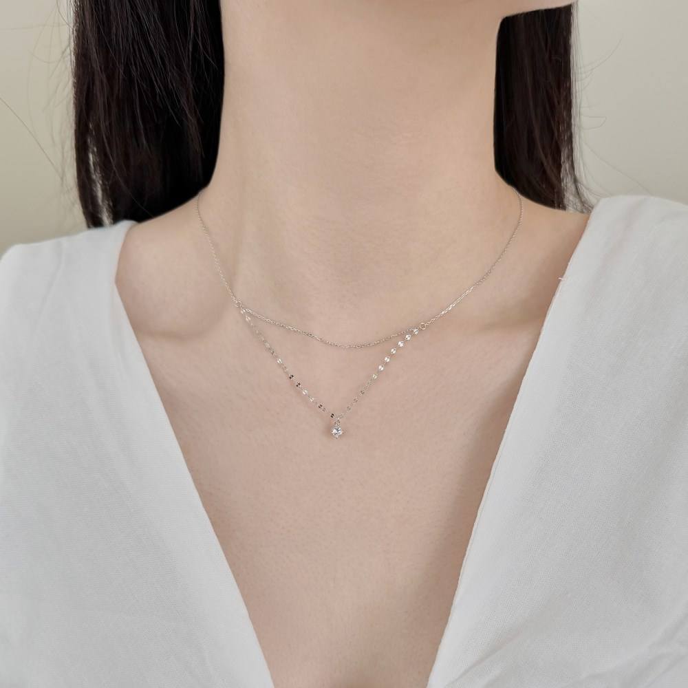 Layered Solitaire Rhodium-Plated Necklace