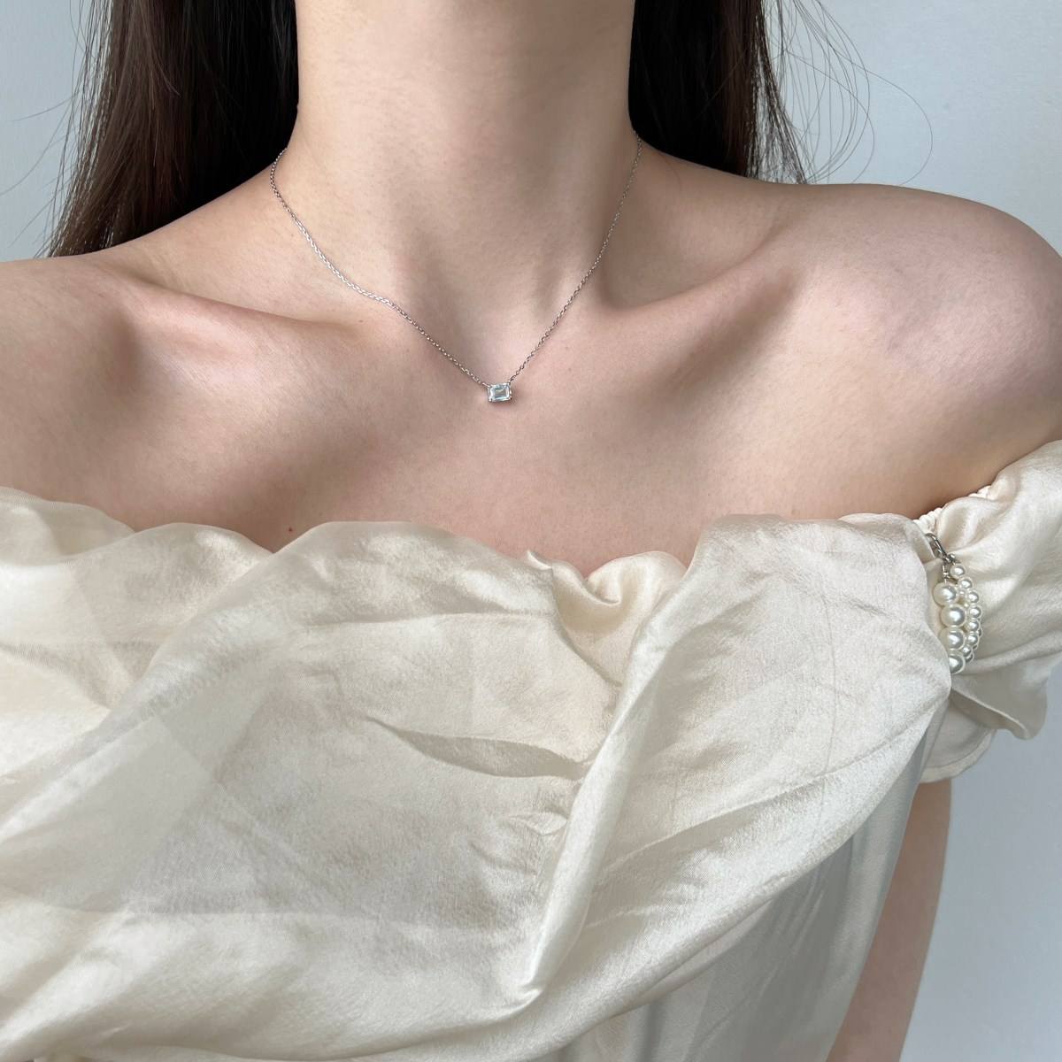 Emerald Cut Rhodium-Plated Necklace