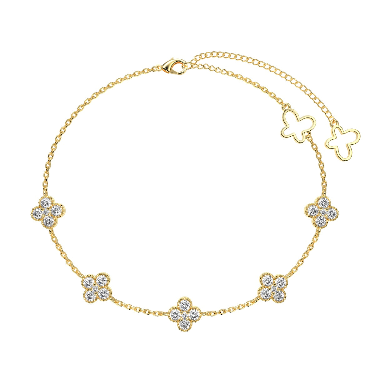 Butterfly Crystal Clover Rhodium-Plated Bracelet
