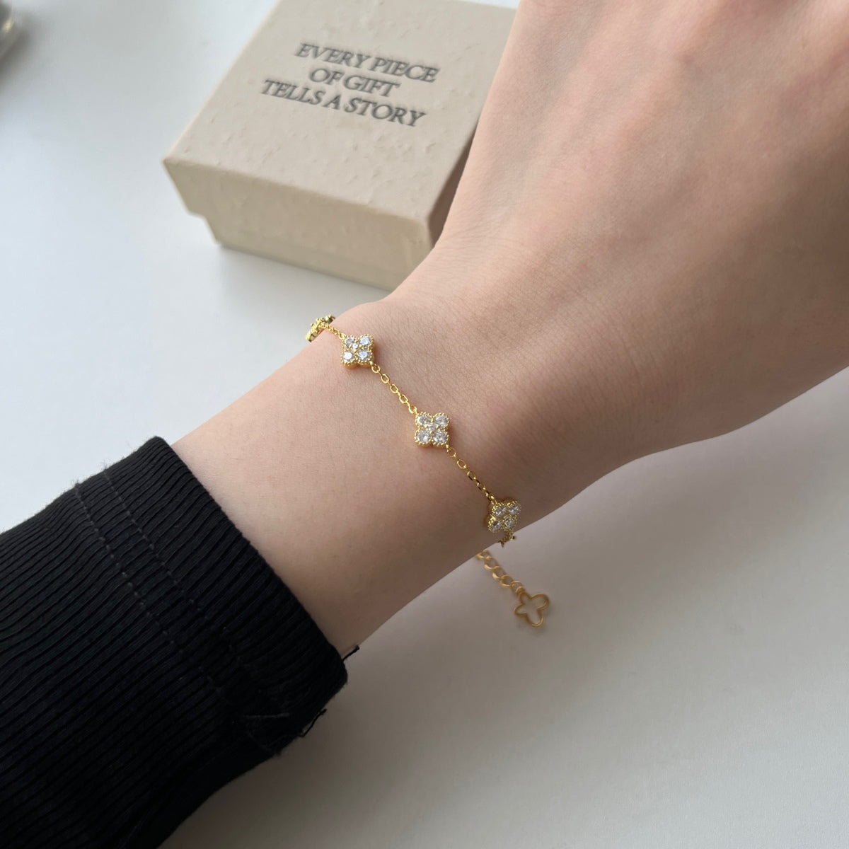 Butterfly Crystal Clover Rhodium-Plated Bracelet