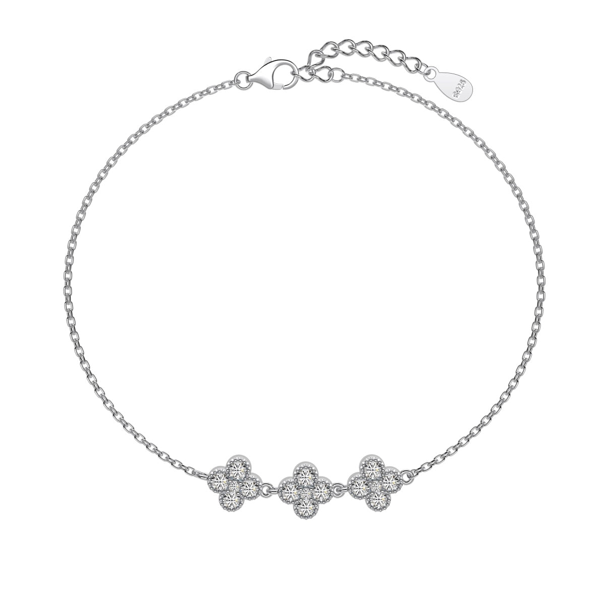 Mini Three-Clover Crystal Rhodium-Plated Bracelet