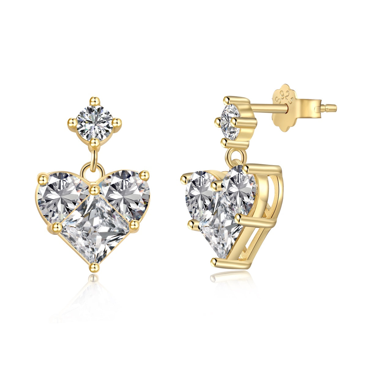 Dangling Heart Rhodium-Plated Stud Earrings