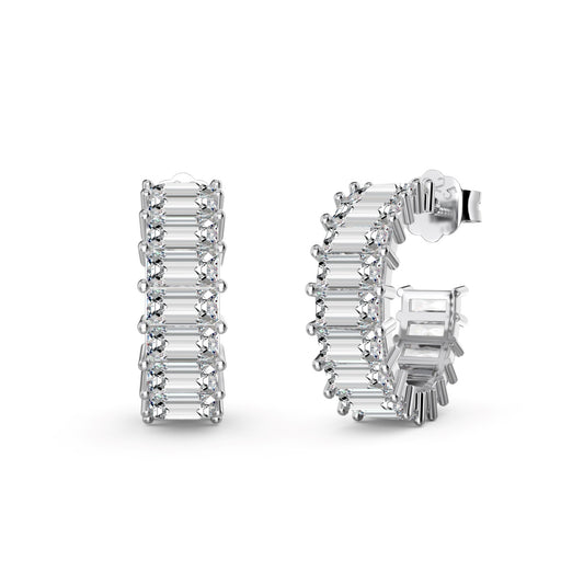 Baguette Crystal Rhodium-Plated Hoops