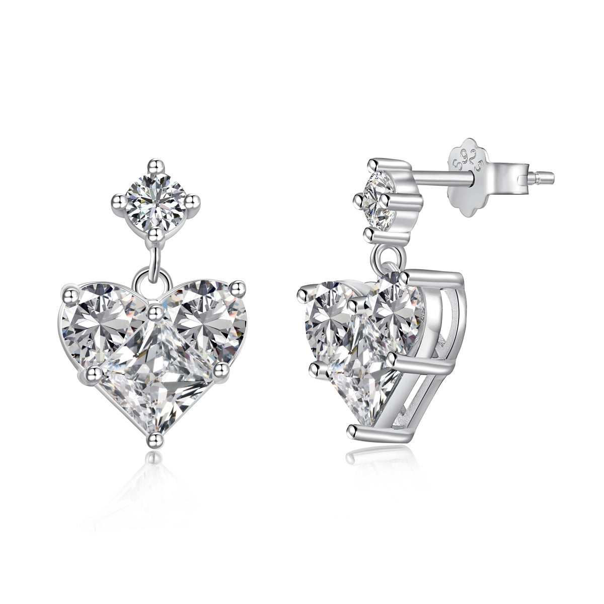 Dangling Heart Rhodium-Plated Stud Earrings