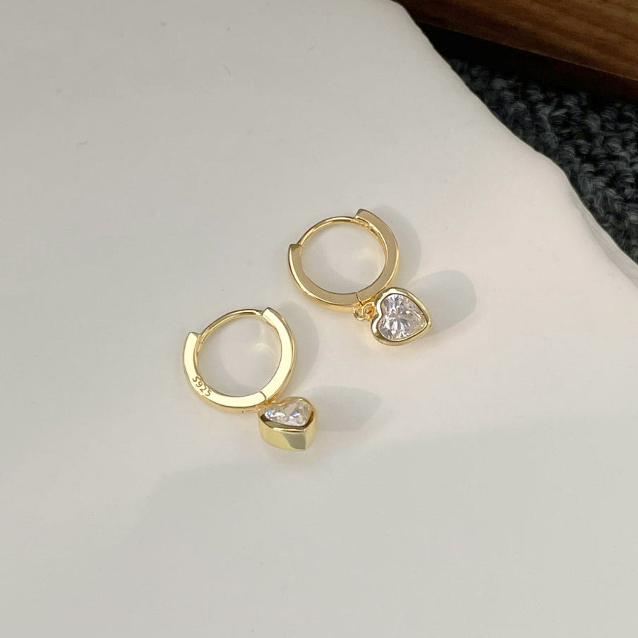 Dangling Mini Heart Rhodium-Plated Hoop Earrings