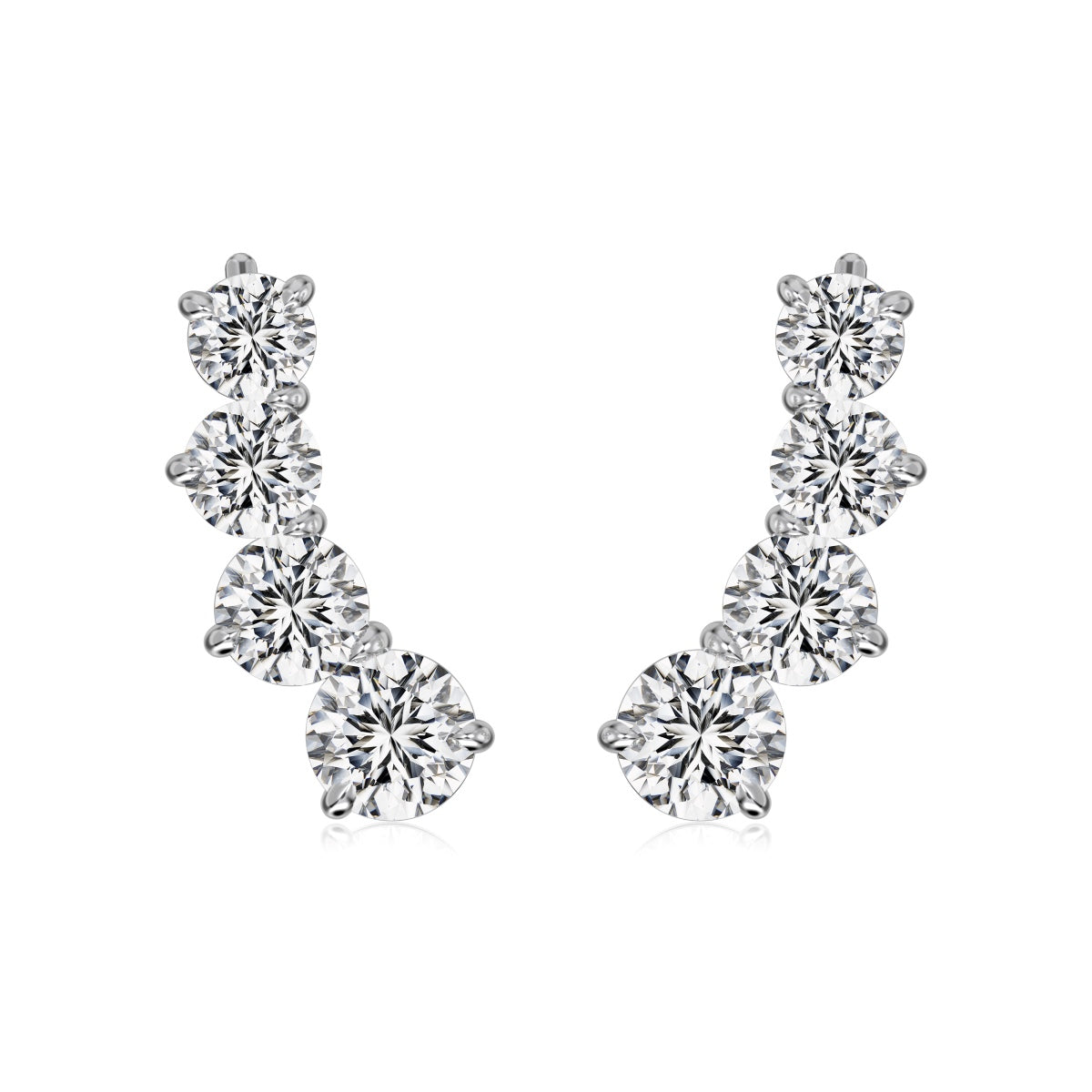 Four-Stone Rhodium-Plated Ear Cuffs