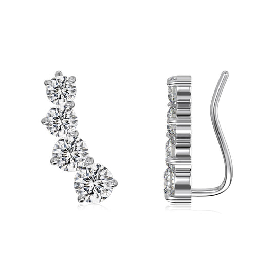 Four-Stone Rhodium-Plated Ear Cuffs