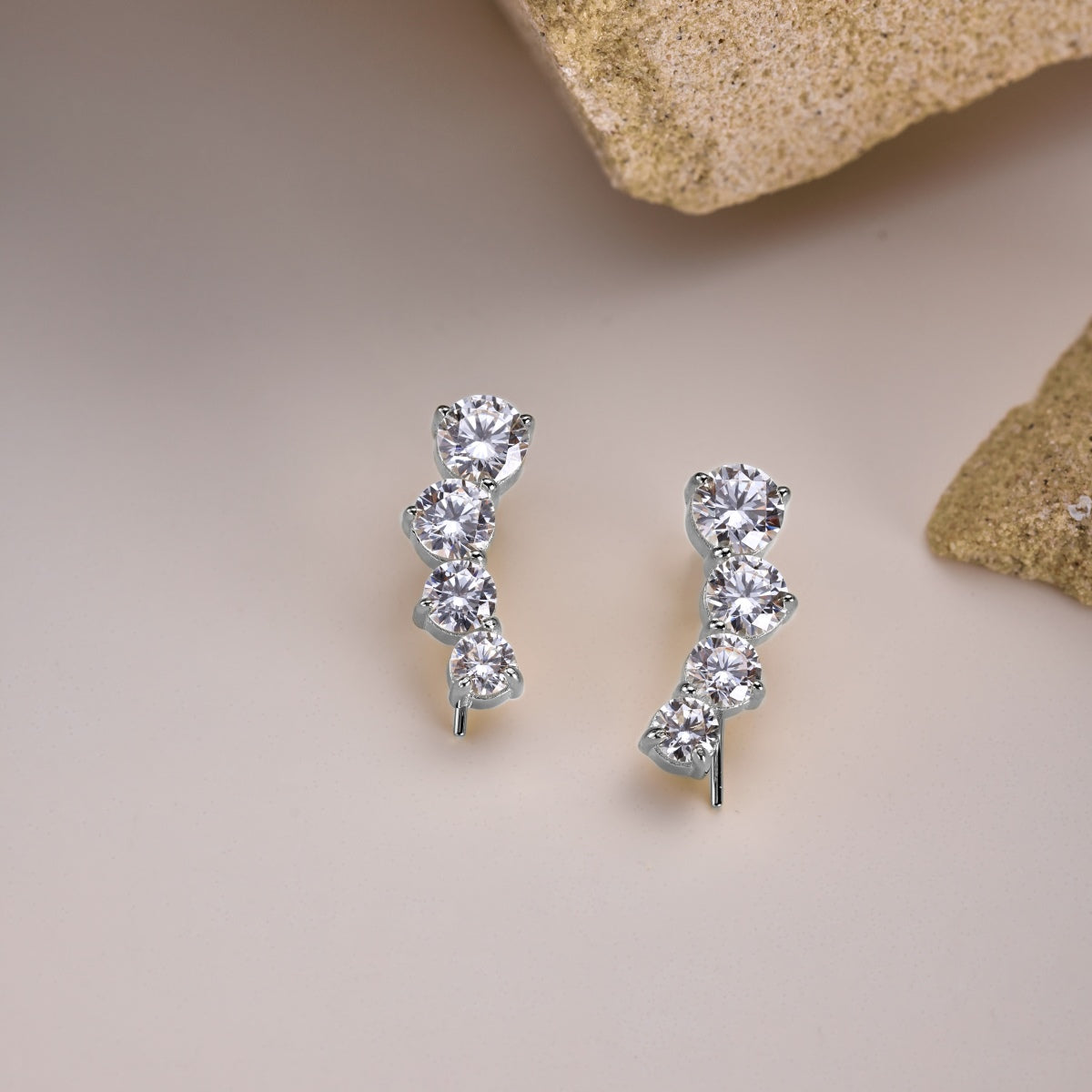 Four-Stone Rhodium-Plated Ear Cuffs