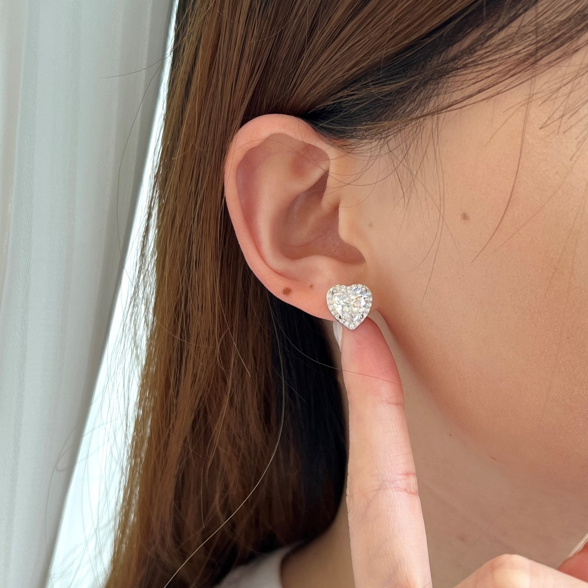 Big Heart Halo Crystal Rhodium Stud Earrings