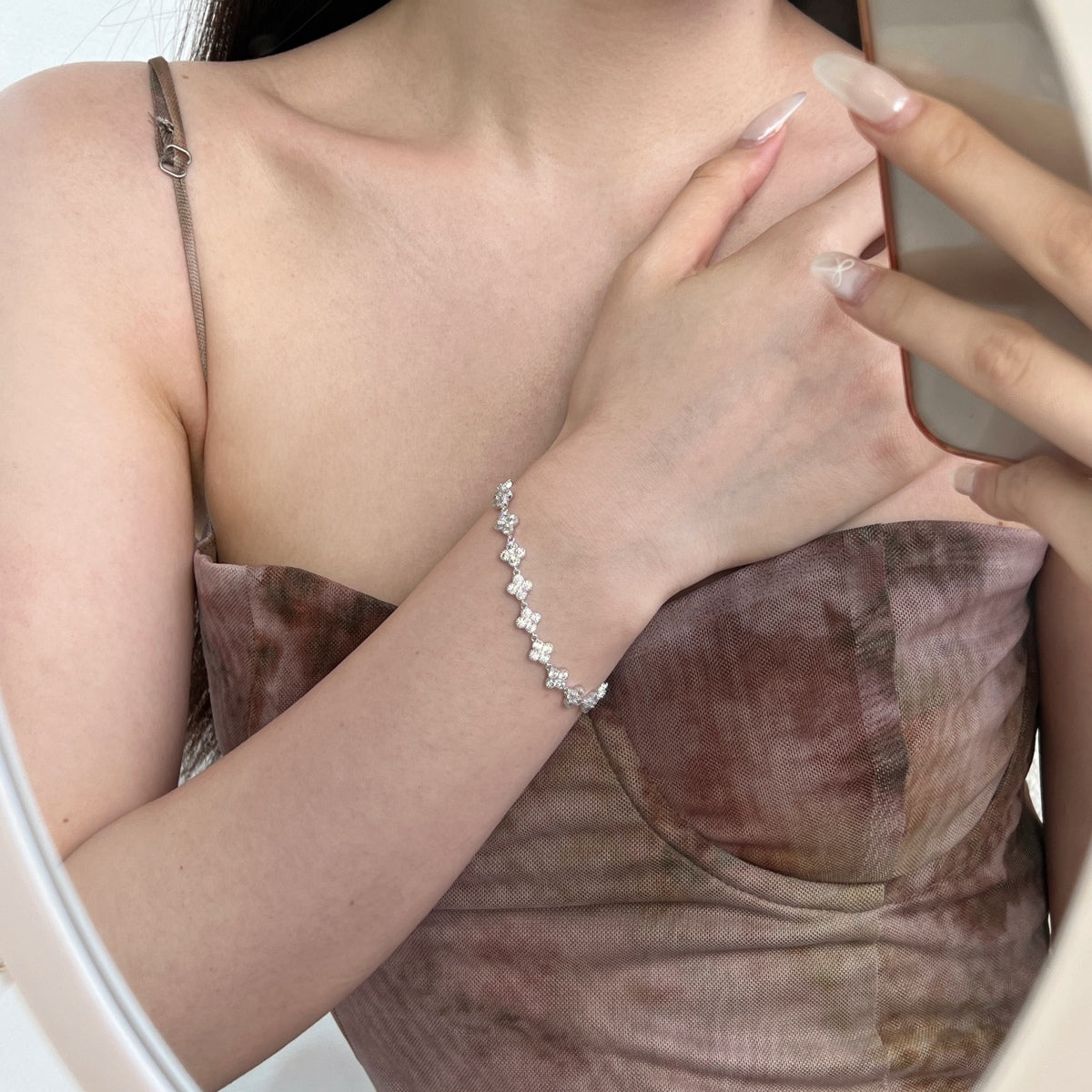 Multi-Petal Clover Rhodium-Plated Bracelet