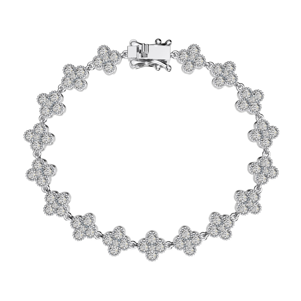 Multi-Petal Clover Rhodium-Plated Bracelet