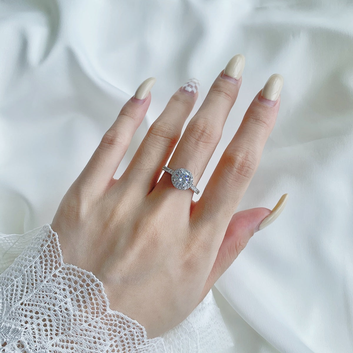 Crystal Round Rhodium-Plated Ring
