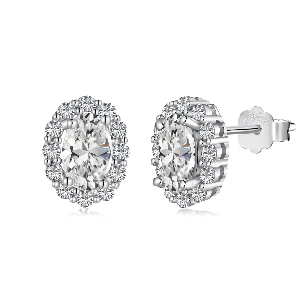 Crystal Oval Rhodium-Plated Stud Earrings