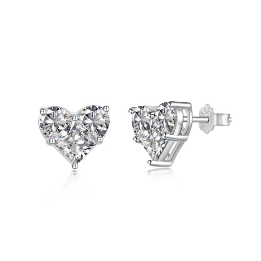 Crystal Heart Rhodium-Plated Stud Earrings
