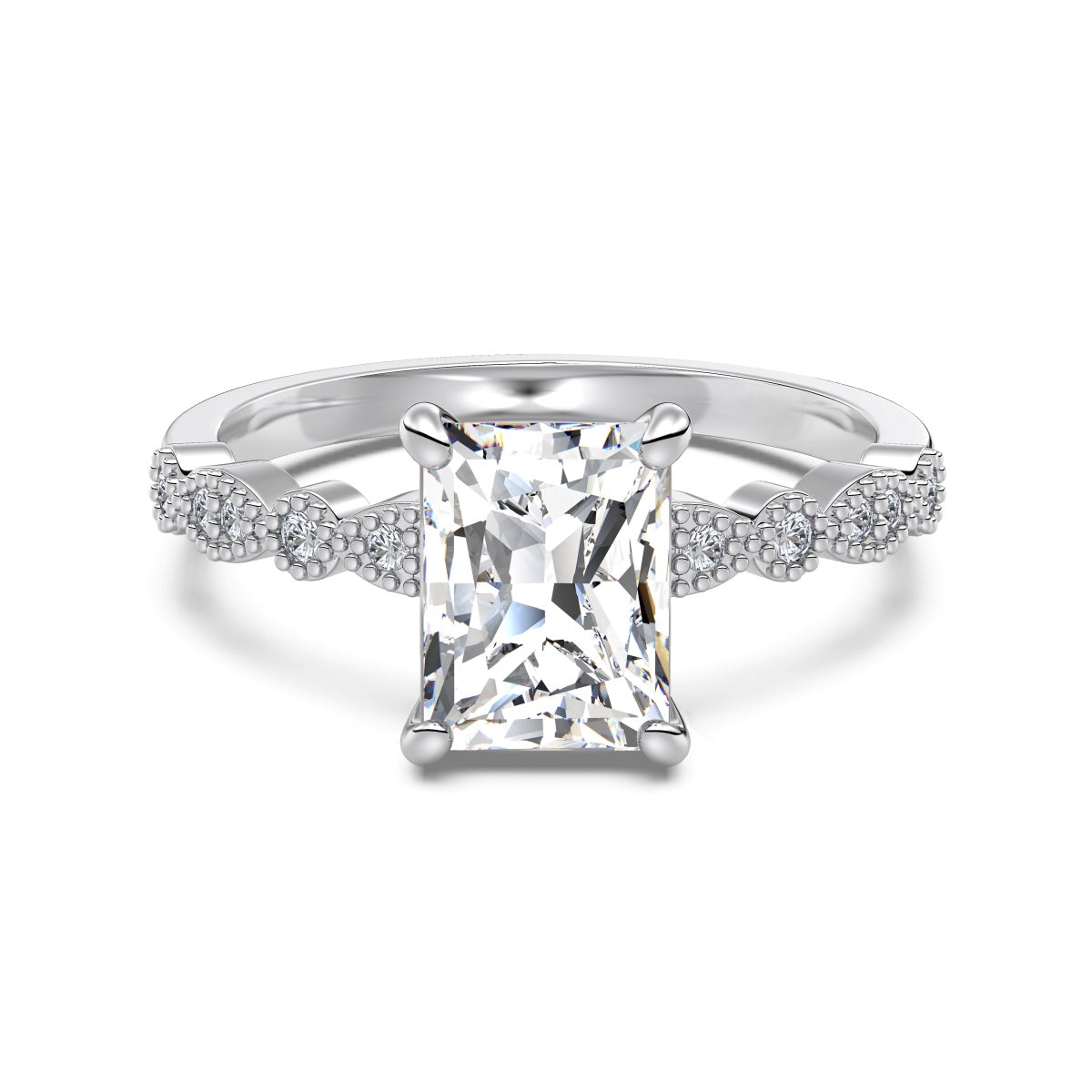 Radiant Cut Rhodium-Plated Ring