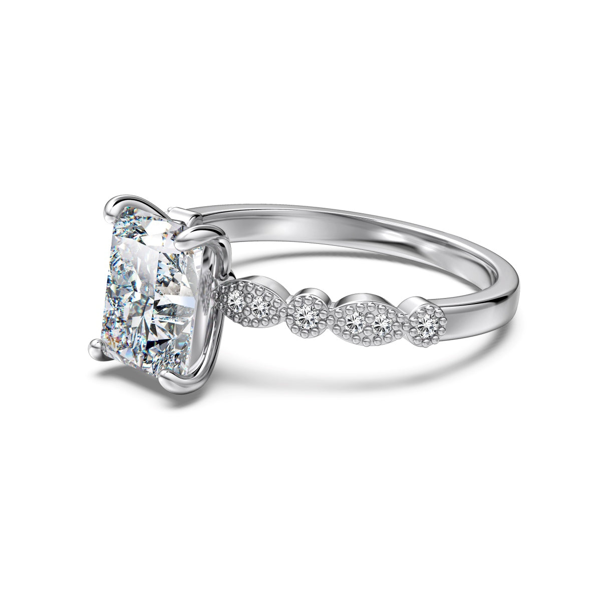 Radiant Cut Rhodium-Plated Ring
