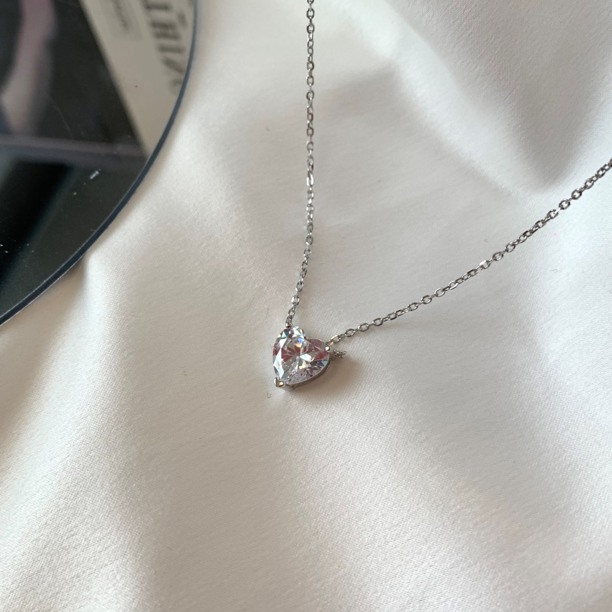 Mini Crystal Heart Rhodium-Plated Necklace