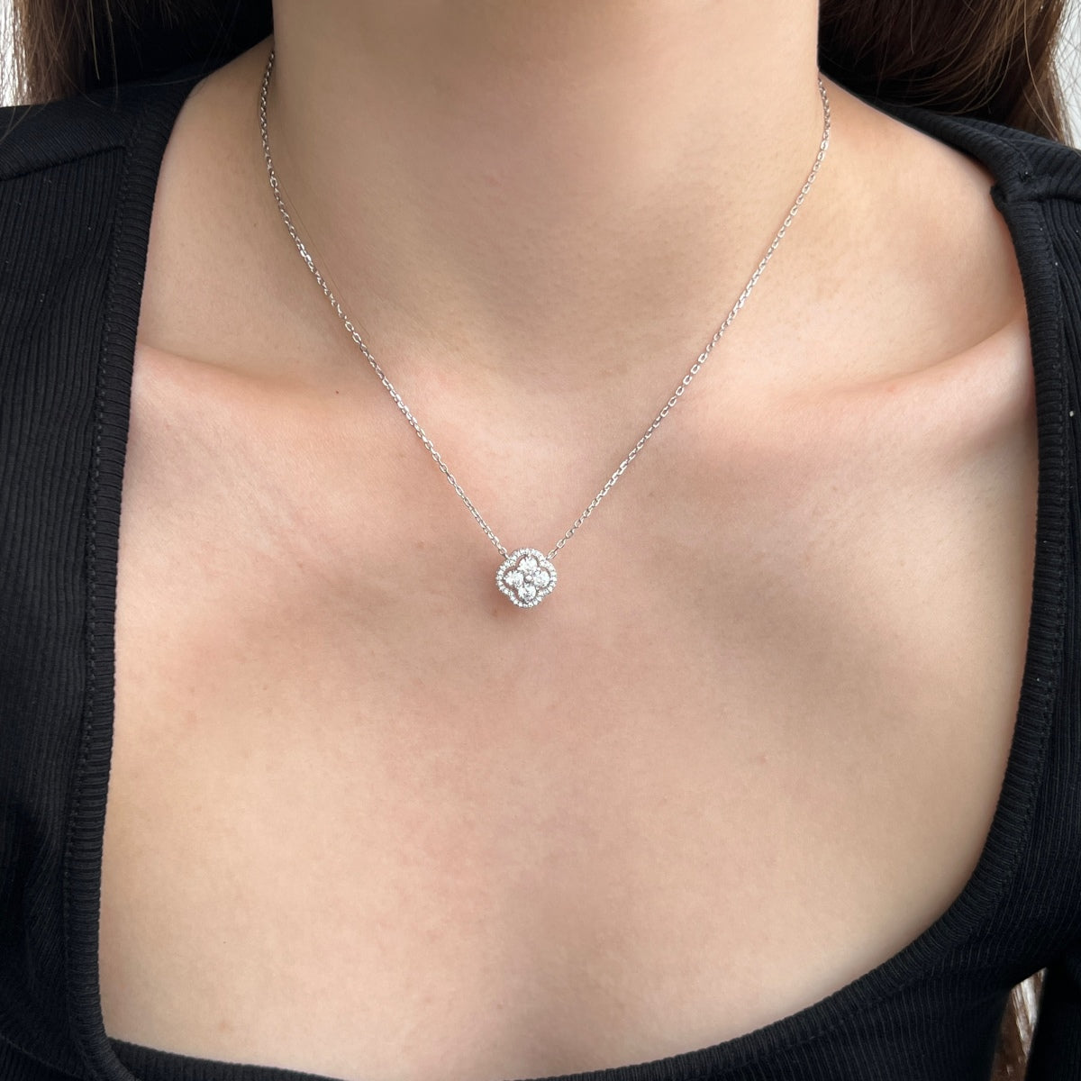 Crystal Four-Leaf Clover Rhodium-Plated Necklace