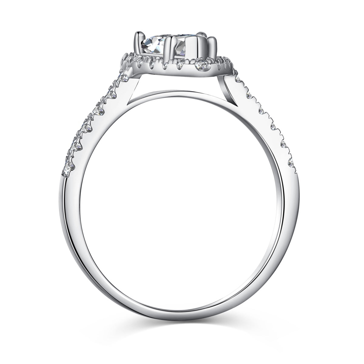 Pear Cut Crystal Halo Rhodium-Plated Ring