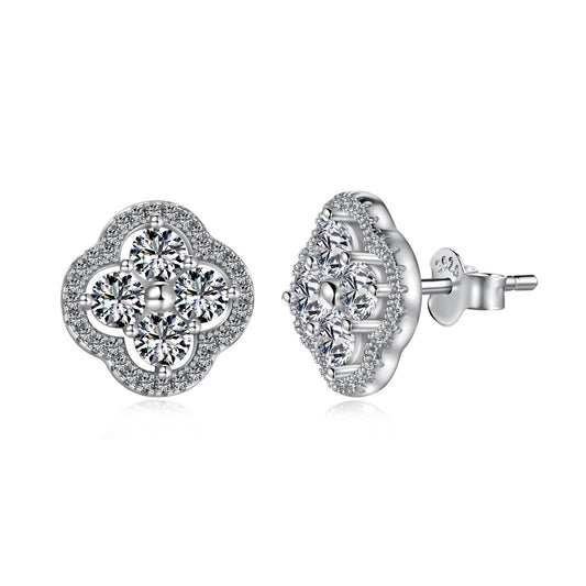Crystal Clover Rhodium-Plated Stud Earrings