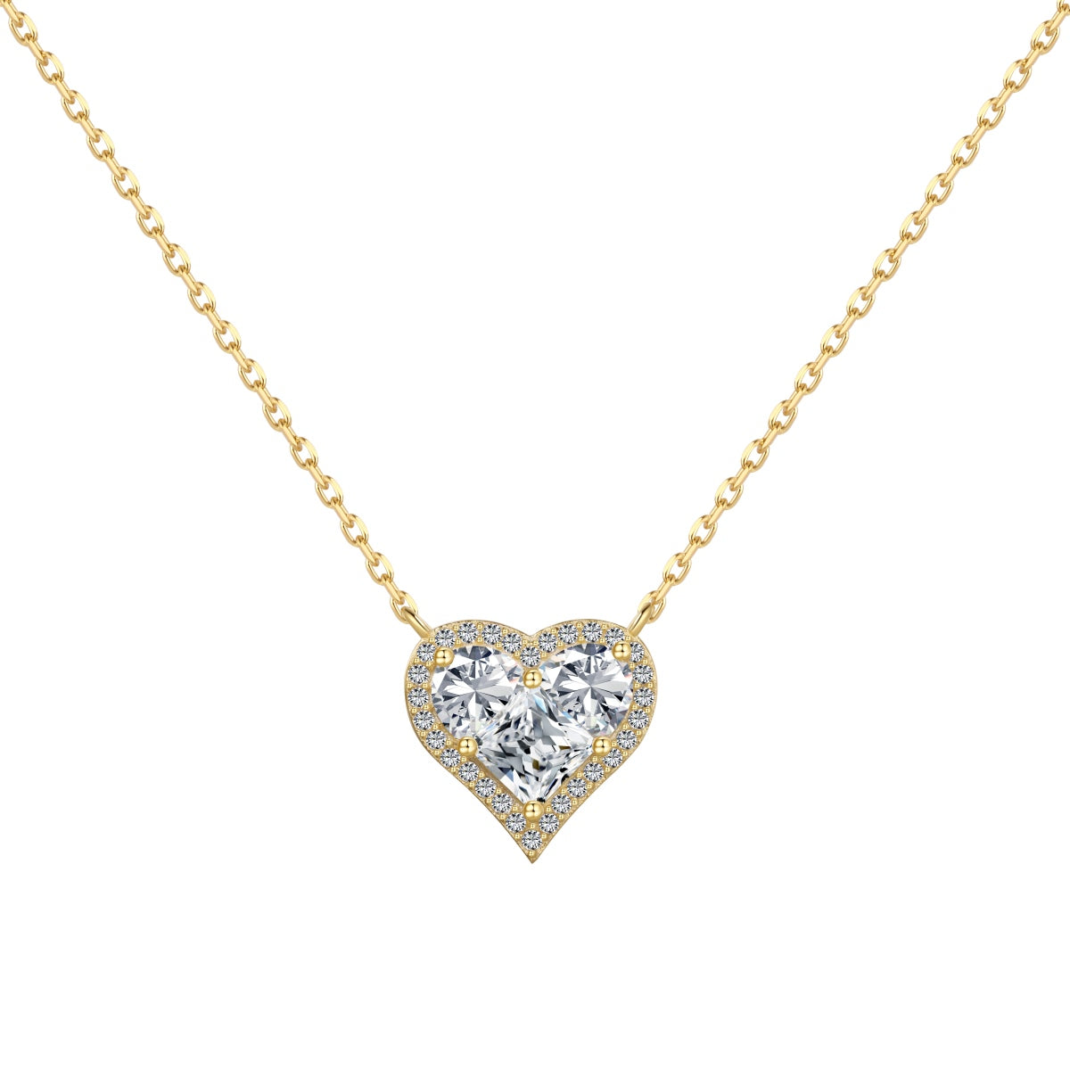 Crystal Heart Rhodium-Plated Silver Necklace