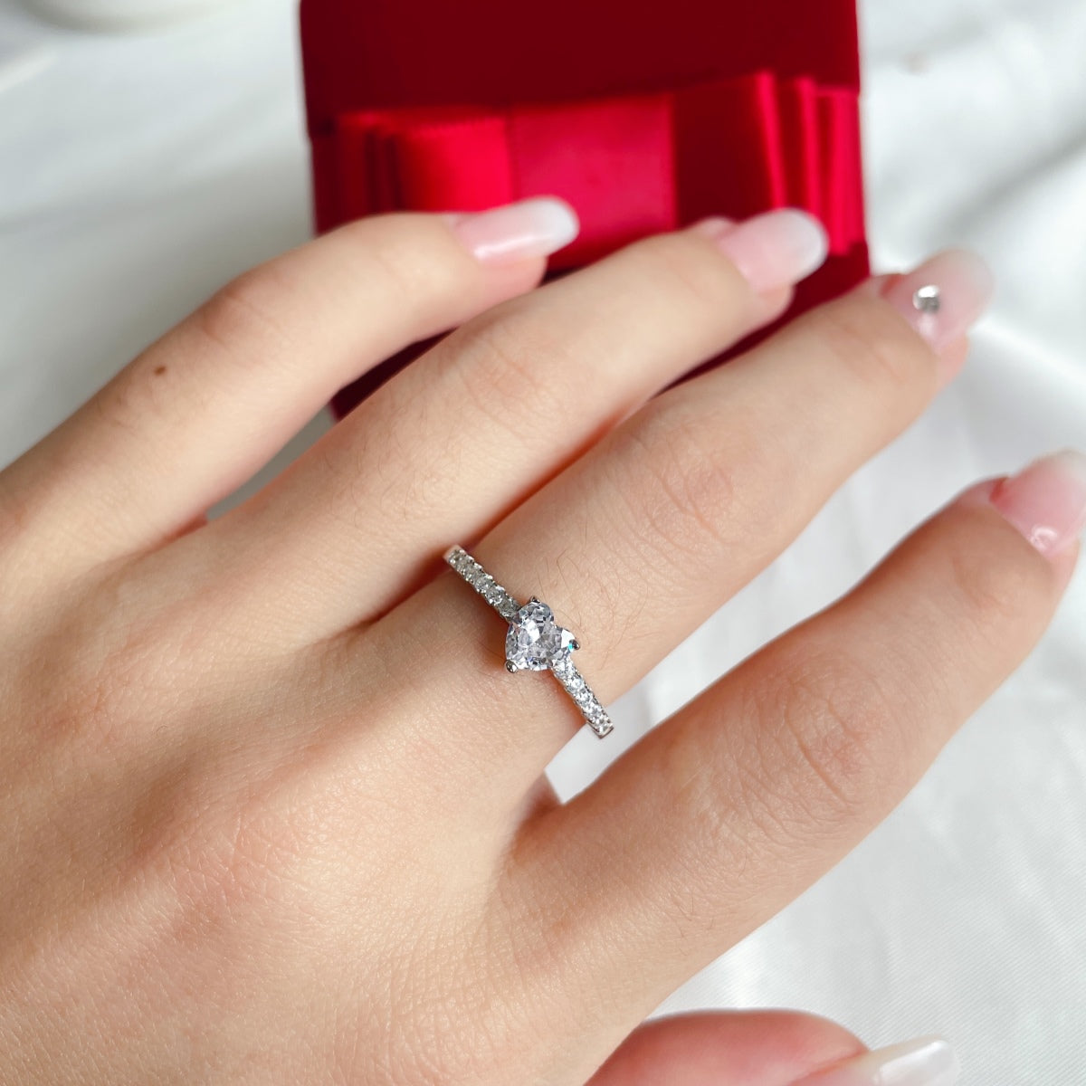 Mini Heart Crystal Rhodium-Plated Ring