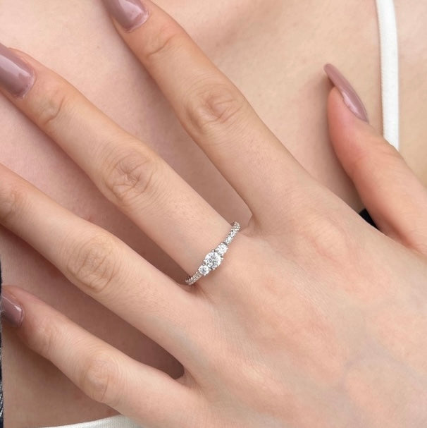 Dainty Three-Stone Rhodium-Plated Ring