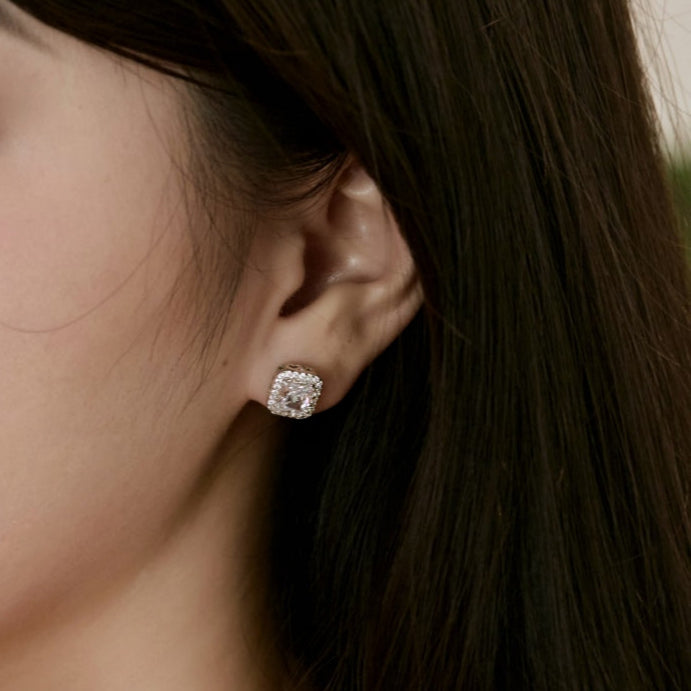 Radiant Halo Rhodium-Plated Stud Earrings