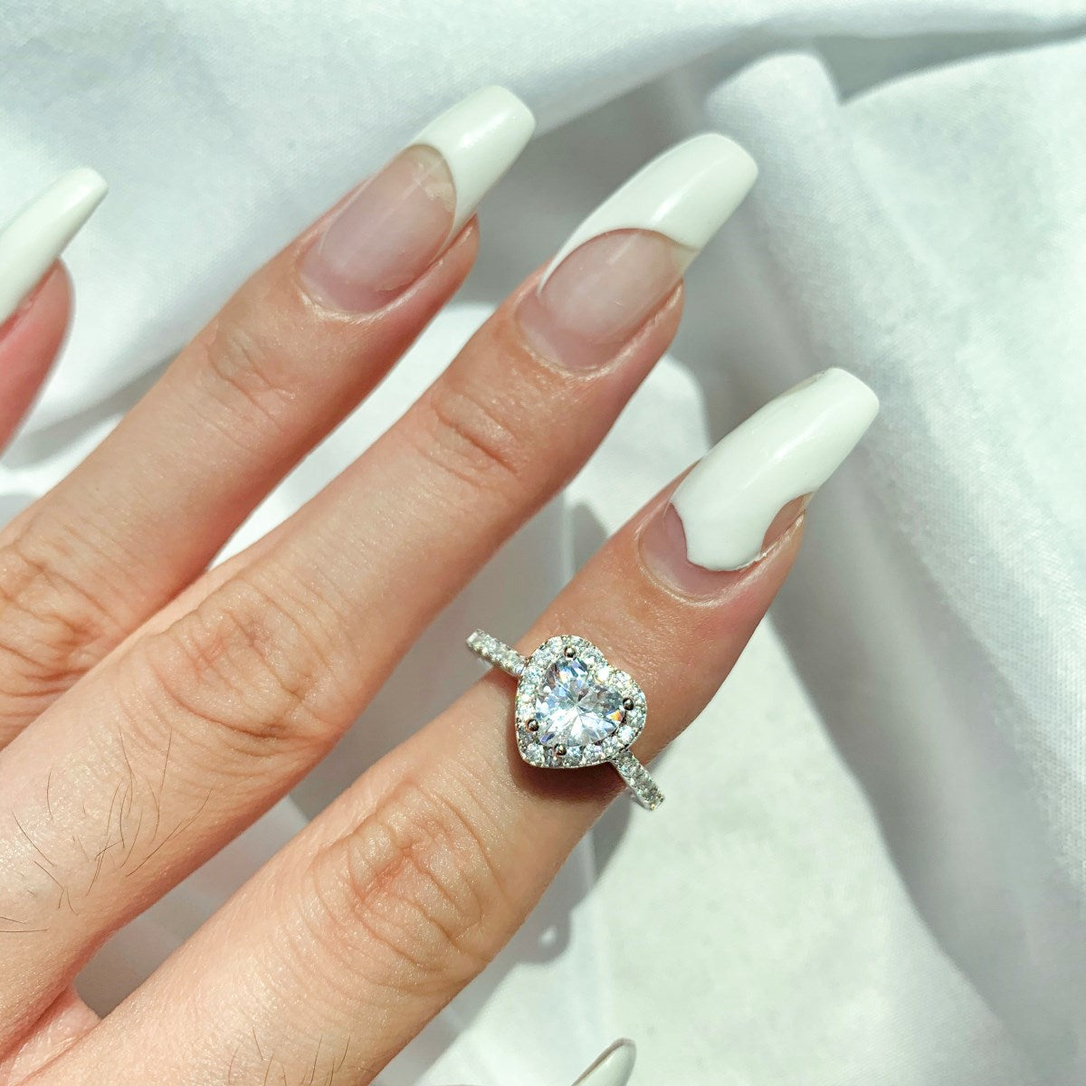 Heart Halo Crystal Rhodium-Plated Ring
