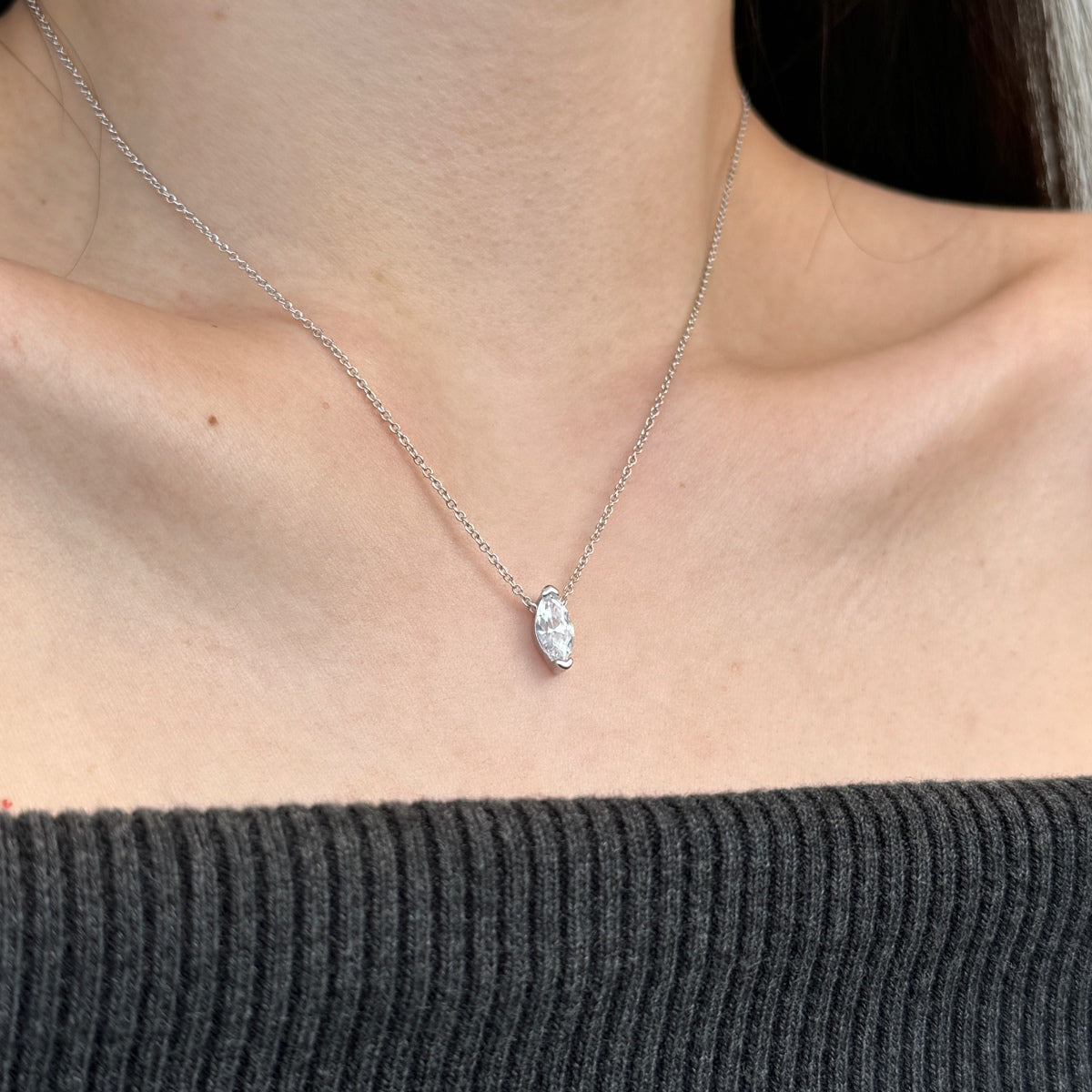 Marquise Cut Rhodium-Plated Necklace