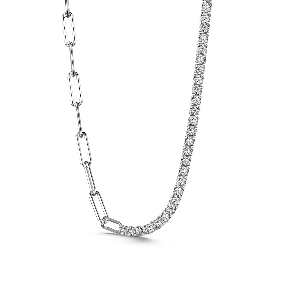 Paperclip Tennis Rhodium-Plated Necklace