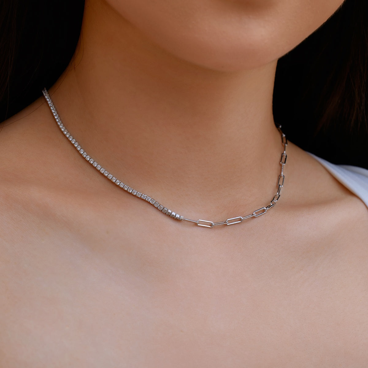 Paperclip Tennis Rhodium-Plated Necklace