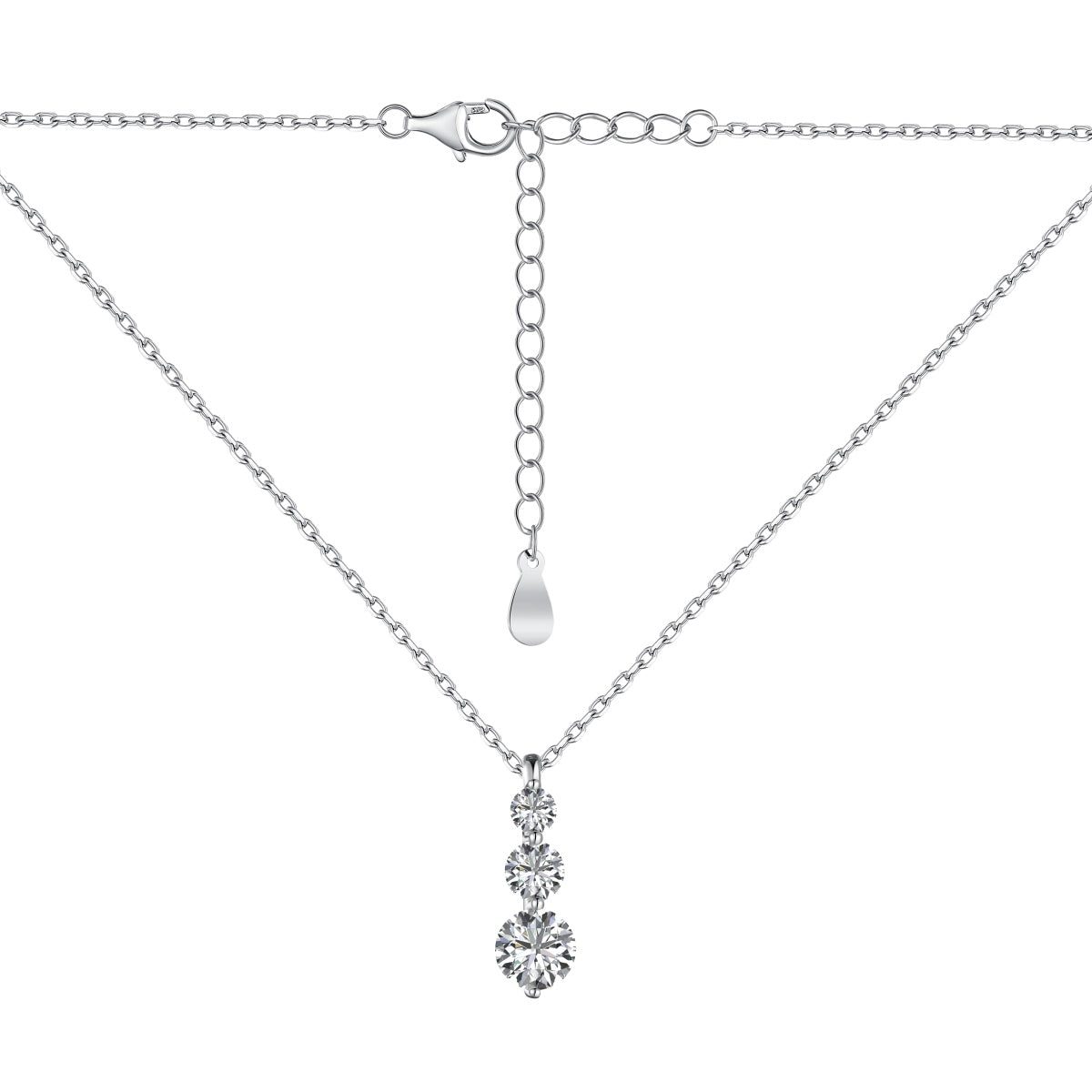 Three Stone Vertical Rhodium-Plated Necklace