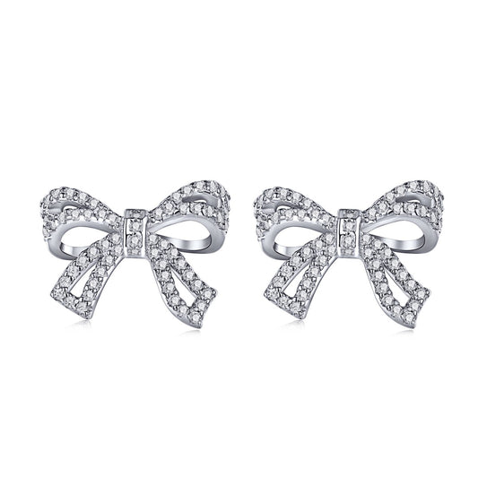 Ribbon Rhodium-Plated Stud Earrings